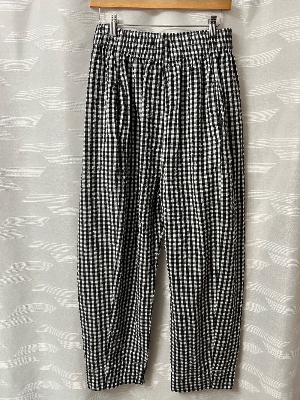 Free People Black & White Gingham Barrel Tapered Pants